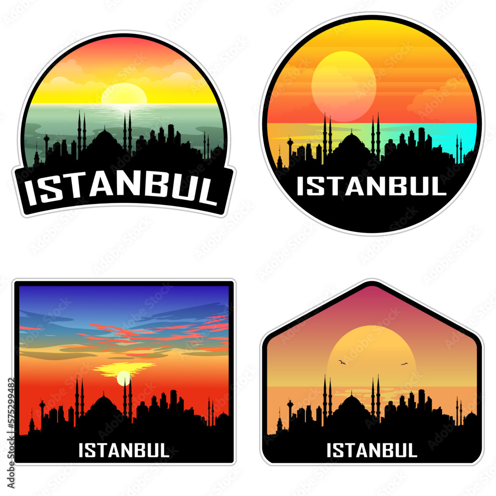 Istanbul Turkey Skyline Silhouette Retro Vintage Sunset Istanbul Lover Travel Souvenir Sticker Vector Illustration SVG EPS AI