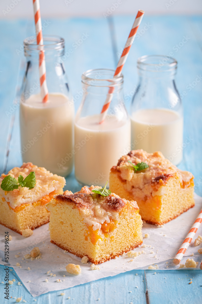 Yummy peach cake ready to eat. Best tastes with milk. Yummy peach cake ready to eat. Best tastes with milk.