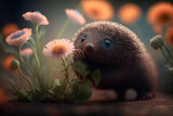 Illustration Funny mole smelling a flower AI generated content