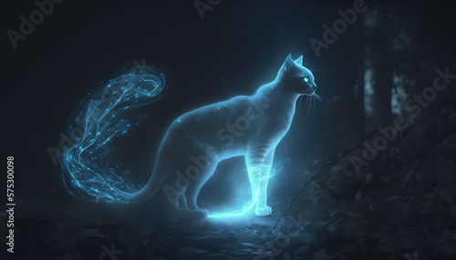 Cat spirit glowing transparent patronus, Generative Ai