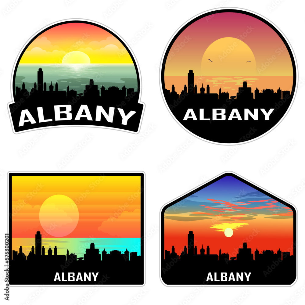 Albany New York USA Skyline Silhouette Retro Vintage Sunset Albany Lover Travel Souvenir Sticker Vector Illustration SVG EPS AI