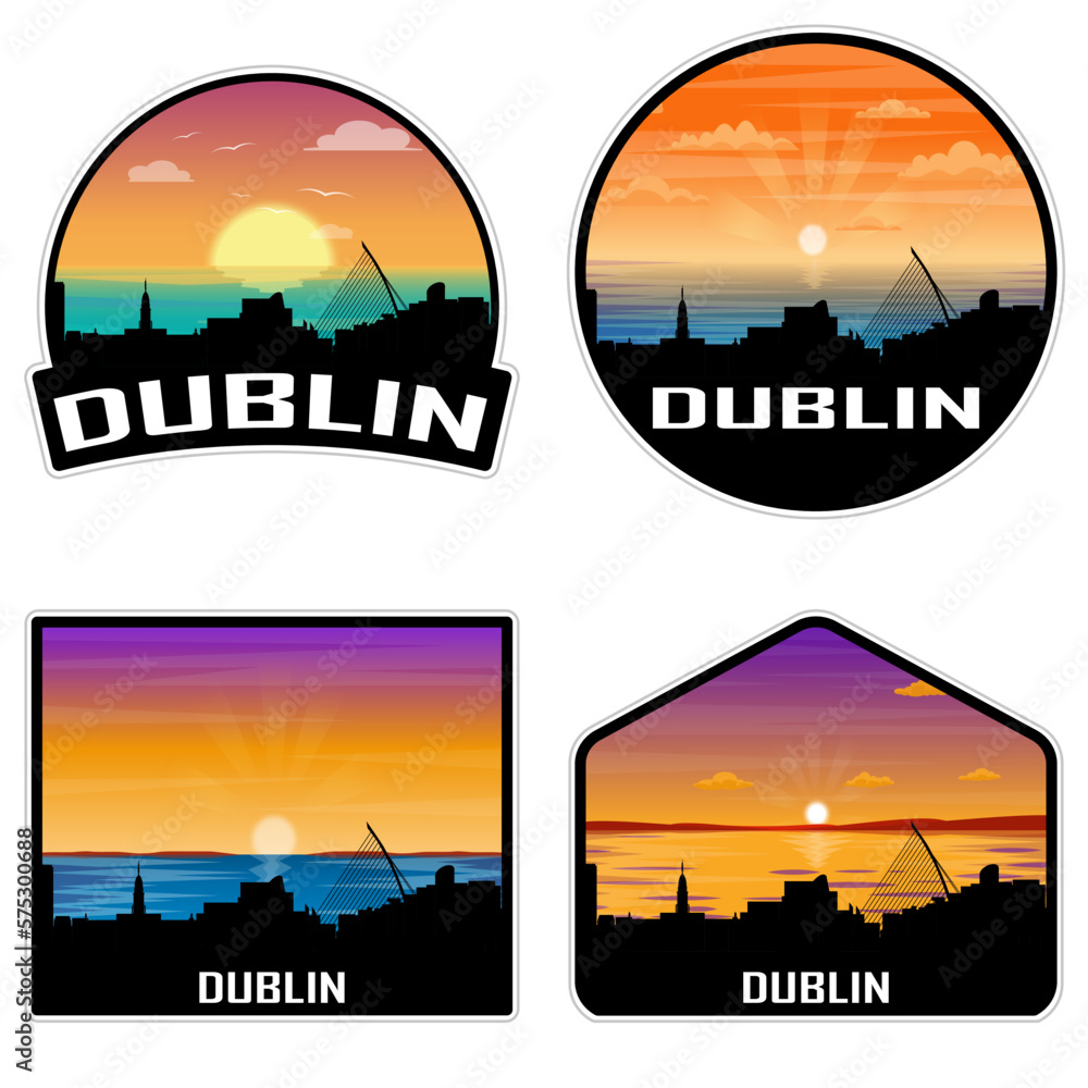 Dublin Ireland Skyline Silhouette Retro Vintage Sunset Dublin Lover Travel Souvenir Sticker Vector Illustration SVG EPS AI