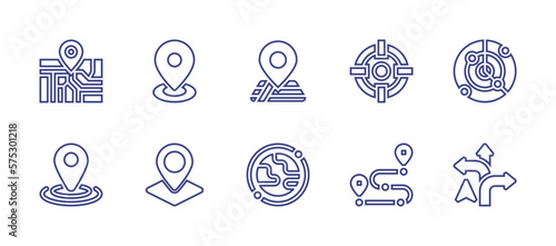 Location line icon set. Editable stroke. Vector illustration. Containing street map, gps, location, target, radar, placeholder, geolocation, route, direction