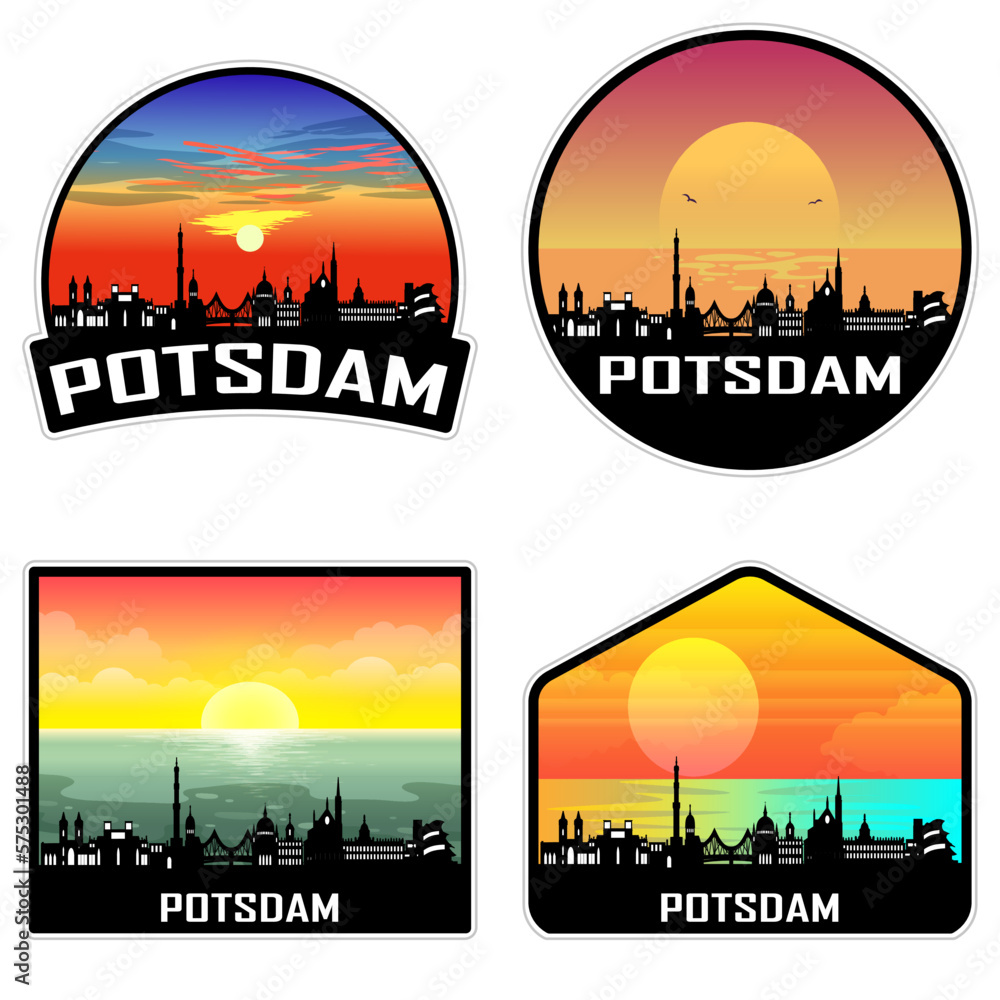 Potsdam Germany Skyline Silhouette Retro Vintage Sunset Potsdam Lover Travel Souvenir Sticker Vector Illustration SVG EPS AI