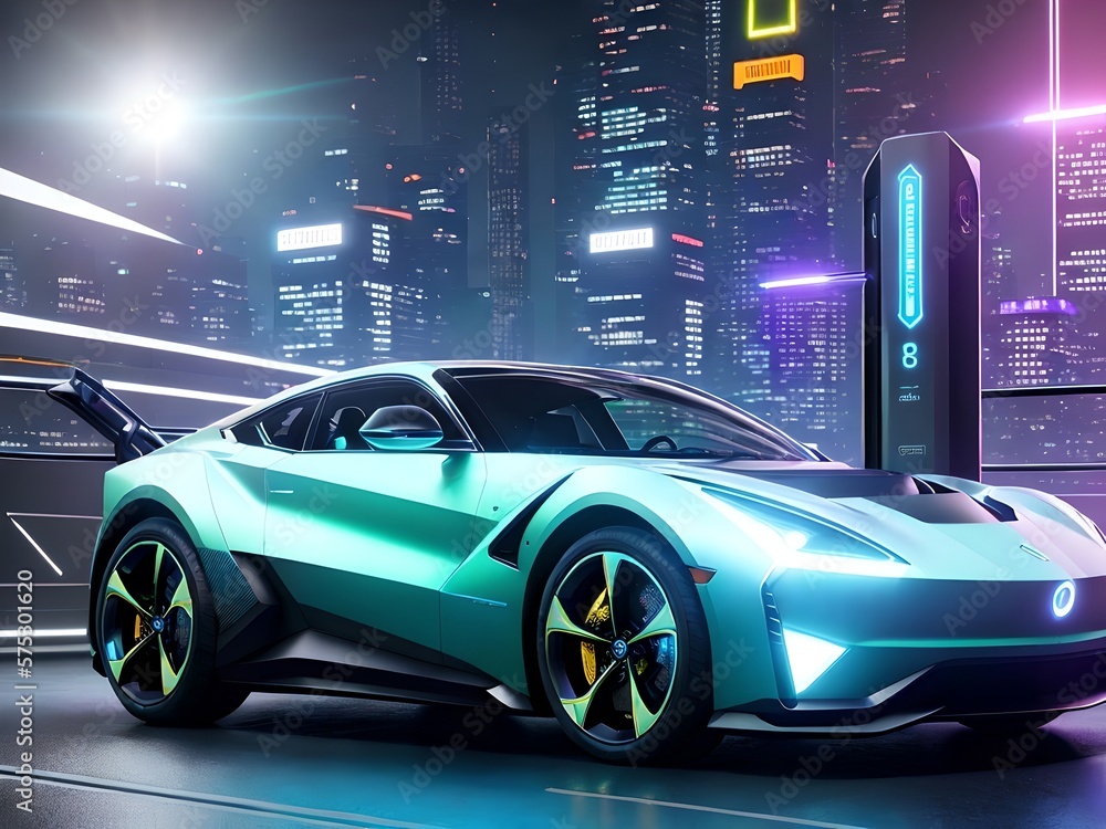 Naklejka premium Digital drawing of a futuristic car. Generative AI