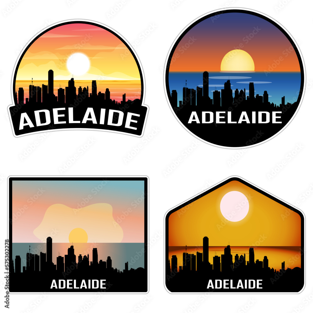 Adelaide Australia Skyline Silhouette Retro Vintage Sunset Adelaide