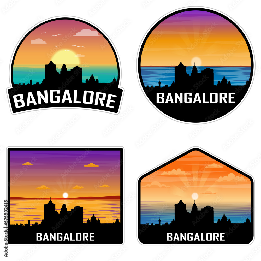 Bangalore India Skyline Silhouette Retro Vintage Sunset Bangalore Lover Travel Souvenir Sticker Vector Illustration SVG EPS AI