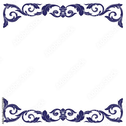 Border and Frame with baroque style. Ornament elements for your design. Black and white color. Floral engraving decoration for postcards or invitations for social media.