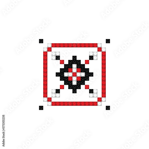 Realistic Cross-Stitch Embroideried Ornate Element. Ethnic Motif, Handmade Stylization. Traditional Ukrainian Red and Black Embroidery. Ethnic Single Design Element. Vector 3d Illustration