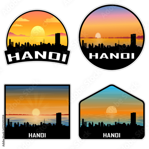 Hanoi Vietnam Skyline Silhouette Retro Vintage Sunset Hanoi Lover Travel Souvenir Sticker Vector Illustration SVG EPS AI