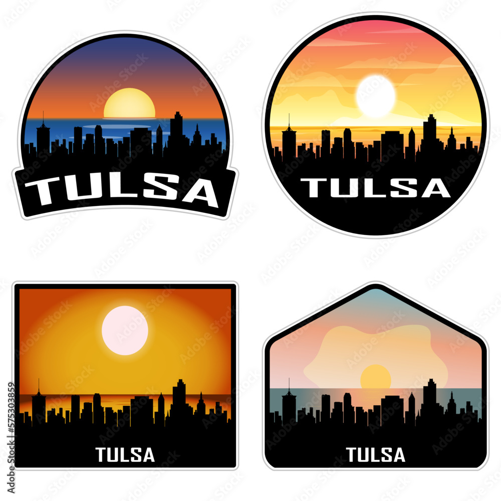 Tulsa Oklahoma USA Skyline Silhouette Retro Vintage Sunset Tulsa Lover Travel Souvenir Sticker Vector Illustration SVG EPS AI