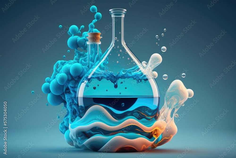 Distillation is used to separate blue liquids for use in science classes. Generative AI - obrazy, fototapety, plakaty 