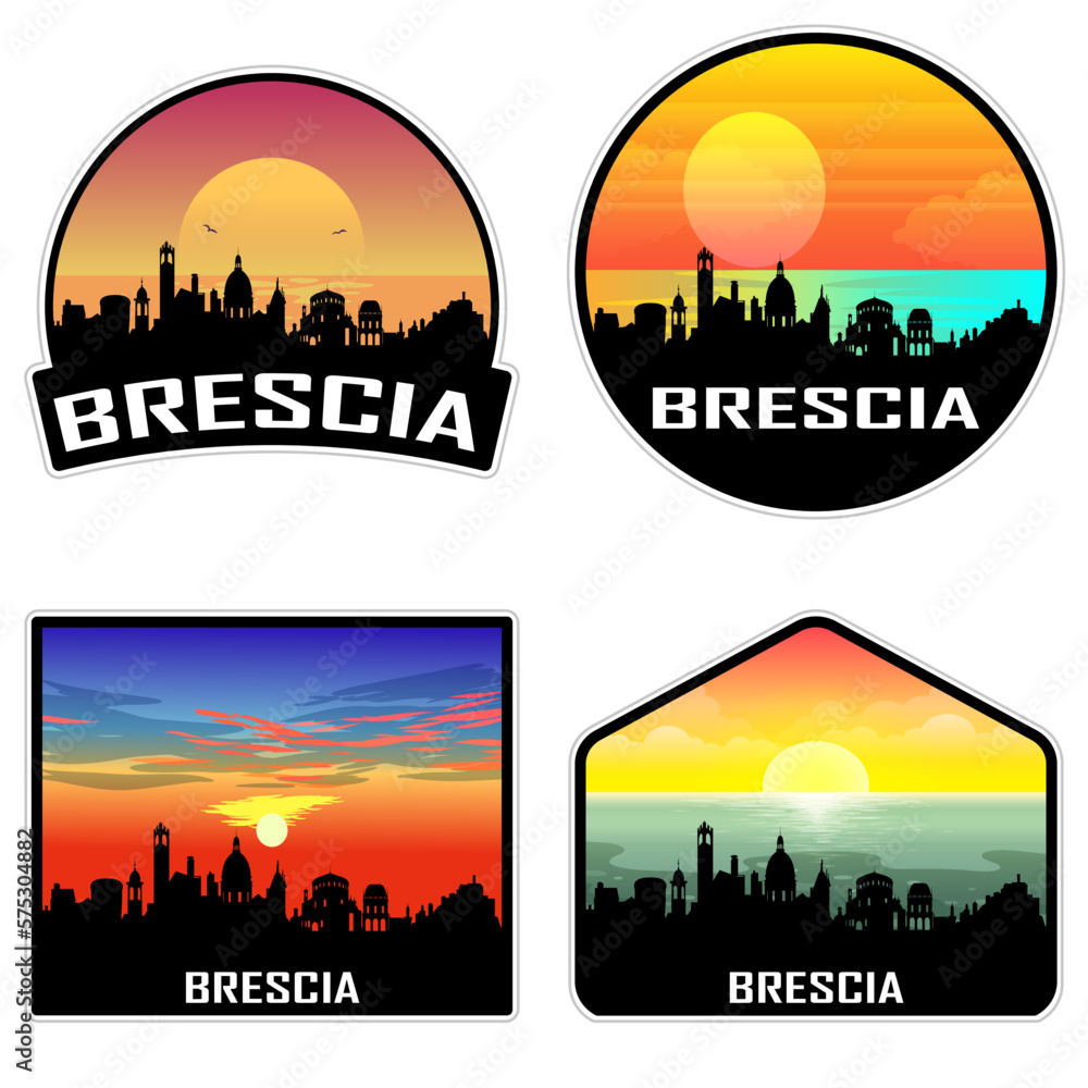 Brescia Italy Skyline Silhouette Retro Vintage Sunset Brescia Lover Travel Souvenir Sticker Vector Illustration SVG EPS AI