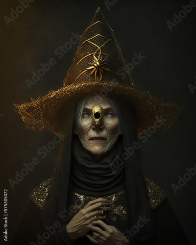 Classic Witch in black and gold costumes	 photo