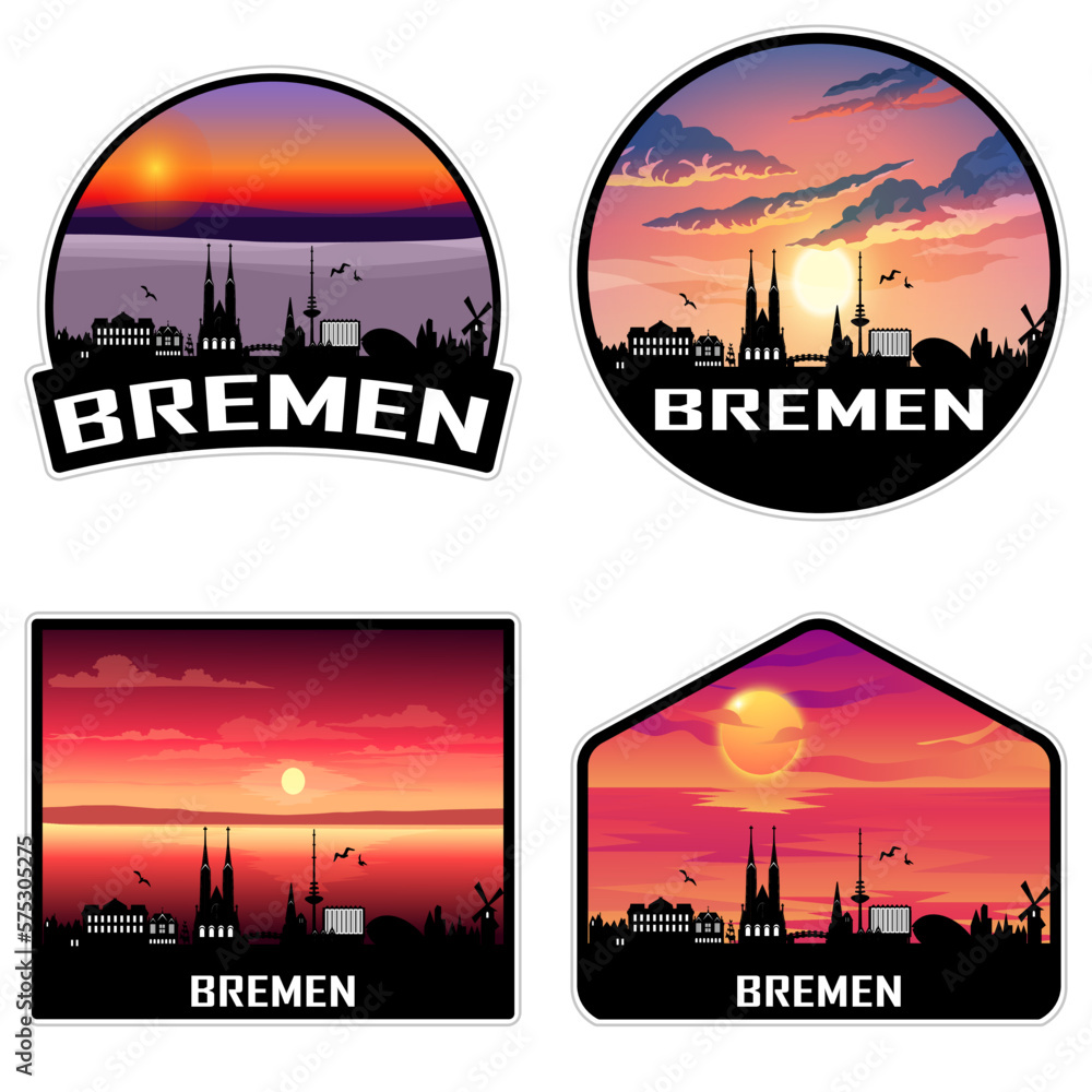 Bremen Germany Skyline Silhouette Retro Vintage Sunset Bremen Lover Travel Souvenir Sticker Vector Illustration SVG EPS AI