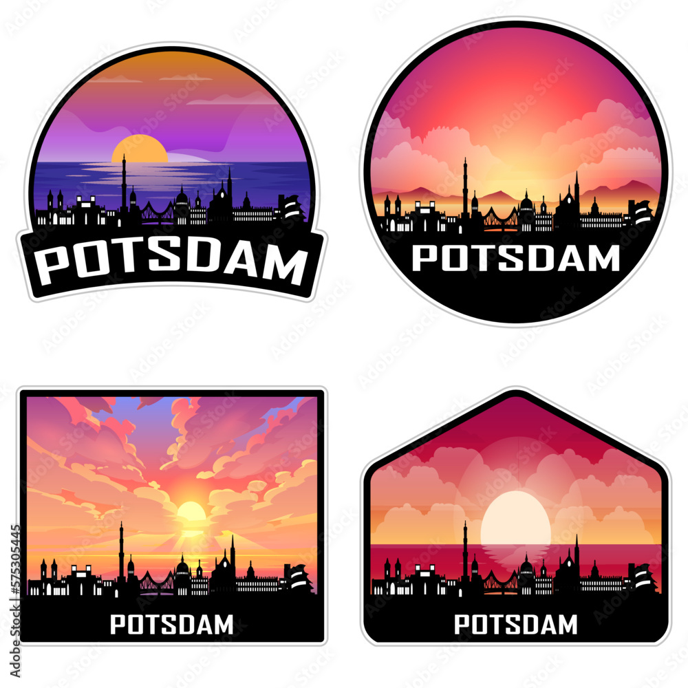 Potsdam Germany Skyline Silhouette Retro Vintage Sunset Potsdam Lover Travel Souvenir Sticker Vector Illustration SVG EPS AI