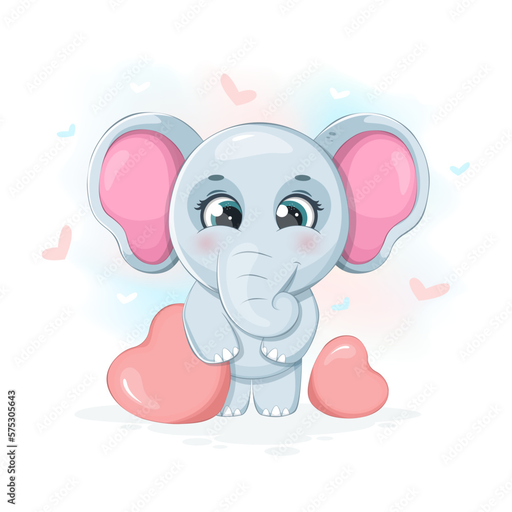 Cartoon gentle elephant with hearts Cartoon gentle elephant with hearts