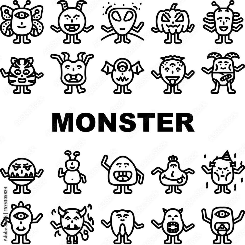 Fototapeta premium monster cute character icons set vector