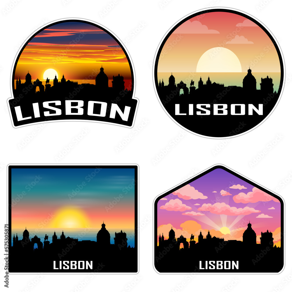 Lisbon Portugal Skyline Silhouette Retro Vintage Sunset Lisbon Lover Travel Souvenir Sticker Vector Illustration SVG EPS AI
