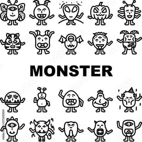 monster cute character icons set vector