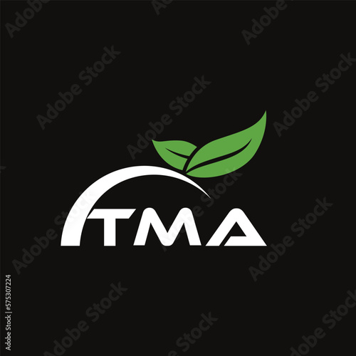 TMA letter nature logo design on black background. TMA creative initials letter leaf logo concept. TMA letter design.
