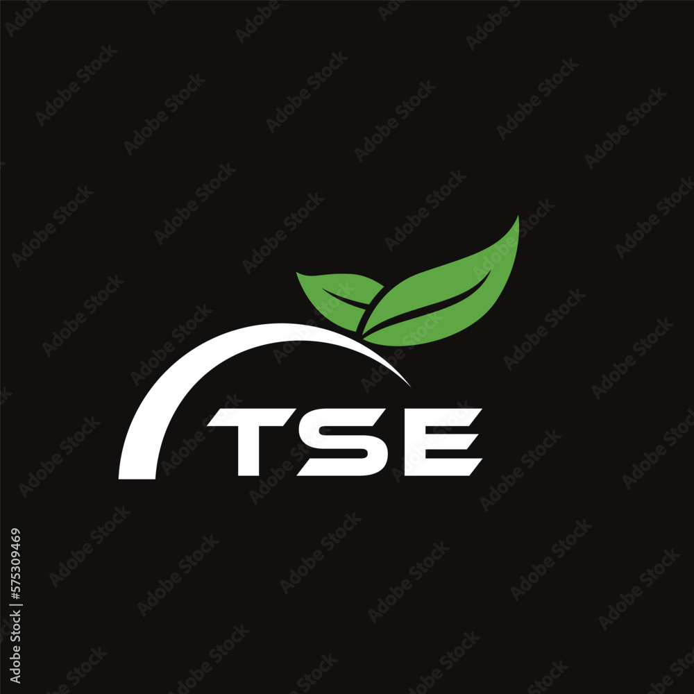 Fototapeta premium TSE letter nature logo design on black background. TSE creative initials letter leaf logo concept. TSE letter design.