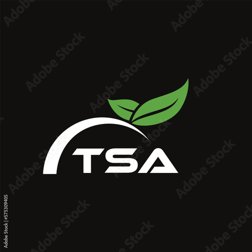 TSA letter nature logo design on black background. TSA creative initials letter leaf logo concept. TSA letter design.