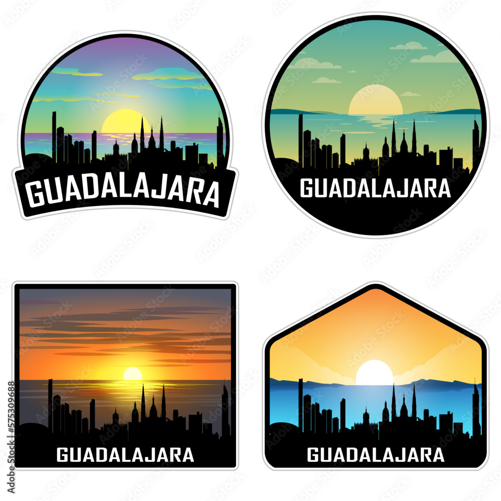 Guadalajara Mexico Skyline Silhouette Retro Vintage Sunset Guadalajara Lover Travel Souvenir Sticker Vector Illustration SVG EPS AI
