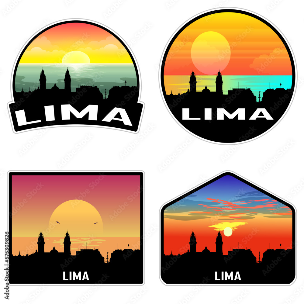 Lima Peru Skyline Silhouette Retro Vintage Sunset Lima Lover Travel Souvenir Sticker Vector Illustration SVG EPS AI