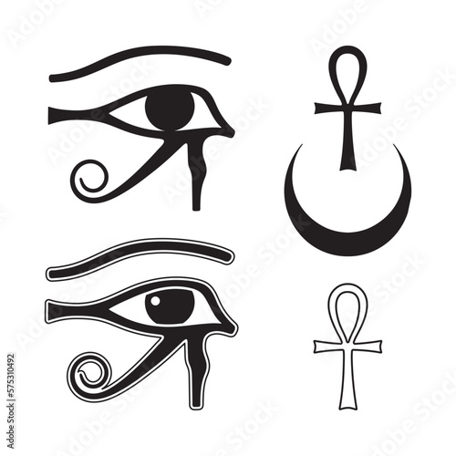 Eye of Horus, ankh cross and crescent moon set of hand drawn elements ancient Egypt vector illustration photo