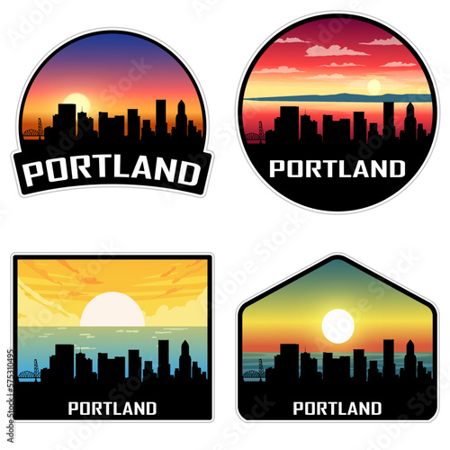 Portland Oregon USA Skyline Silhouette Retro Vintage Sunset Portland Lover Travel Souvenir Sticker Vector Illustration SVG EPS AI