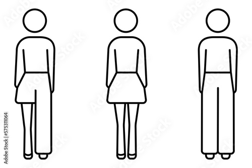 Icon set of Modern man woman and unisex pictogram. Bathroom Sign