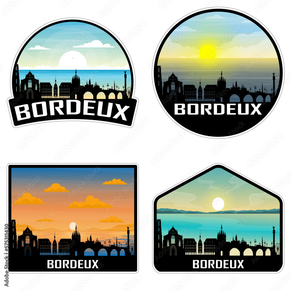 Bordeux France Skyline Silhouette Retro Vintage Sunset Bordeux Lover Travel Souvenir Sticker Vector Illustration SVG EPS AI
