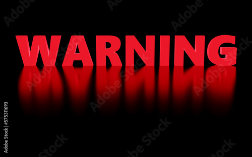 3d render glowing red sign warning and black background. Simple minimalism concept. photo