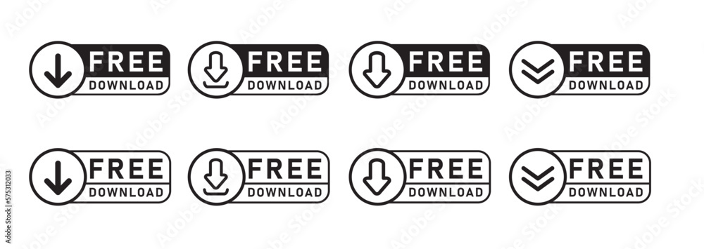 Free download icon, download black button collection vector on white ...
