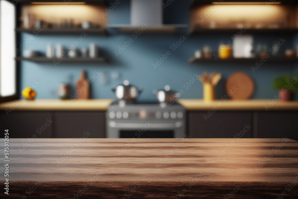 dark wooden table top on blur kitchen room background
dark wooden table top on blur kitchen room background