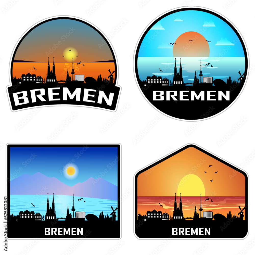 Bremen Germany Skyline Silhouette Retro Vintage Sunset Bremen Lover Travel Souvenir Sticker Vector Illustration SVG EPS AI