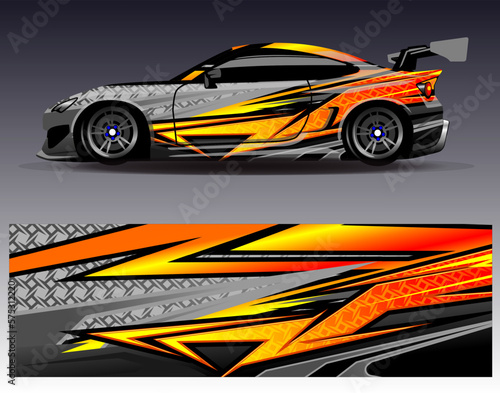 Car wrap design vector. Graphic abstract stripe racing background kit designs for wrap vehicle  race car  rally  adventure and livery