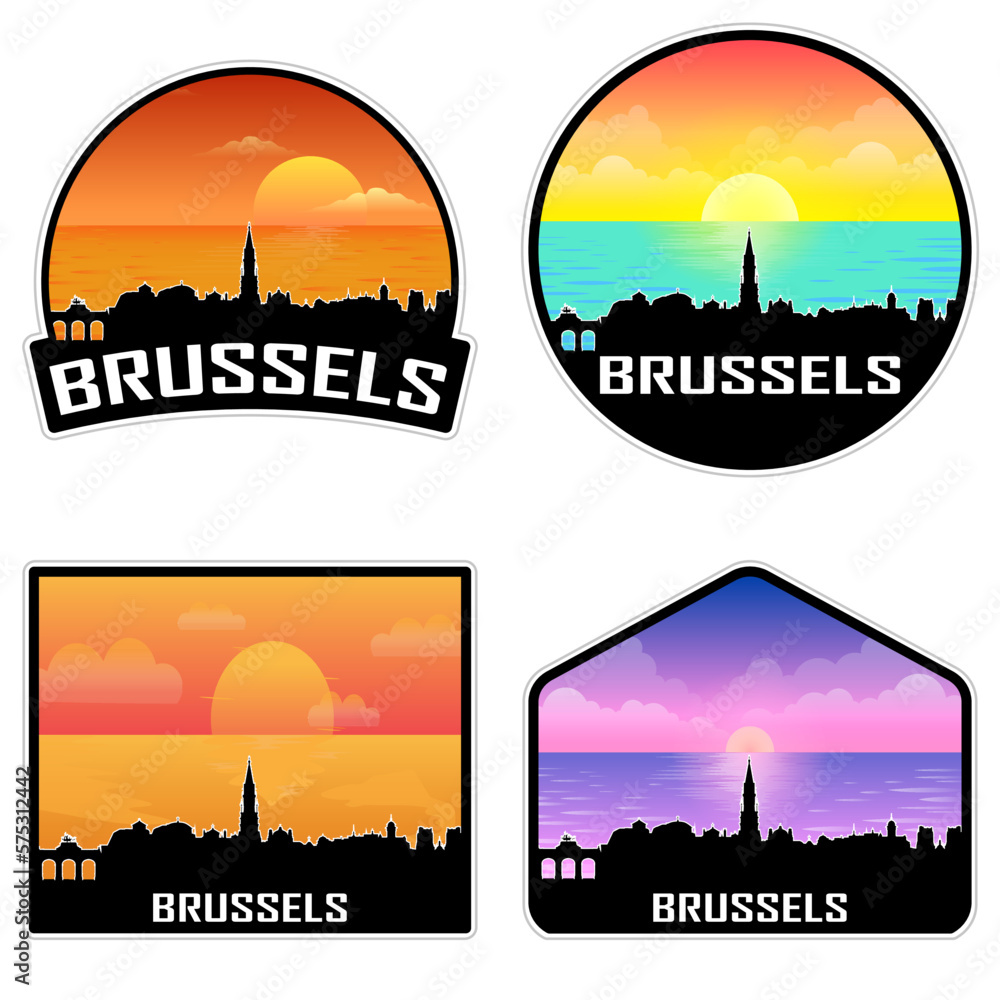 Brussels Belgium Skyline Silhouette Retro Vintage Sunset Brussels Lover Travel Souvenir Sticker Vector Illustration SVG EPS AI