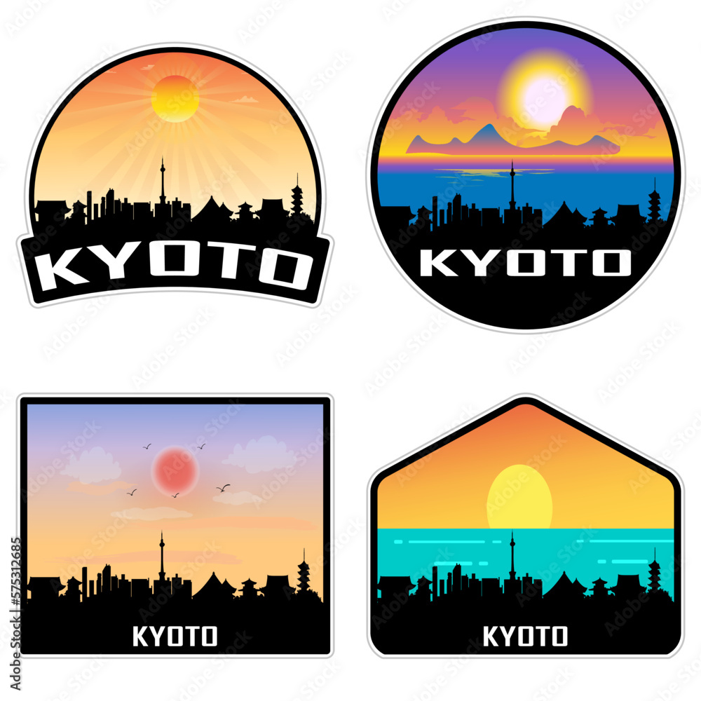 Kyoto Japan Skyline Silhouette Retro Vintage Sunset Kyoto Lover Travel Souvenir Sticker Vector Illustration SVG EPS AI