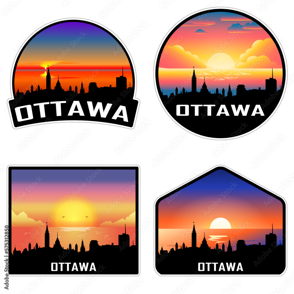 Ottawa Canada Skyline Silhouette Retro Vintage Sunset Ottawa Lover Travel Souvenir Sticker Vector Illustration SVG EPS AI