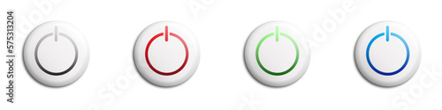 Power button set. White buttons with shadows. Flat vector illustration.
