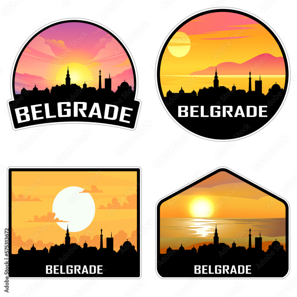 Belgrade Serbia Skyline Silhouette Retro Vintage Sunset Belgrade Lover Travel Souvenir Sticker Vector Illustration SVG EPS AI