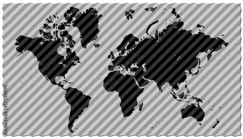 World map with Stripes diagonal pattern textured. Flat Earth, globe, worldmap