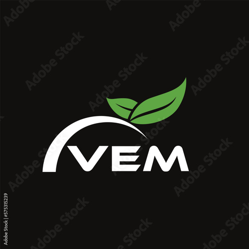 VEM letter nature logo design on black background. VEM creative initials letter leaf logo concept. VEM letter design.