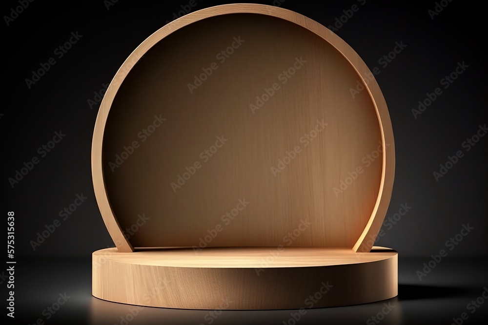3D Empty brown wood podium. Black background of blank advertising stage mockup product display cosmetic stand or abstract wooden pedestal. 3D Empty brown wood podium. Black background of blank advertising stage mockup product display cosmetic stand or abstract wooden pedestal.