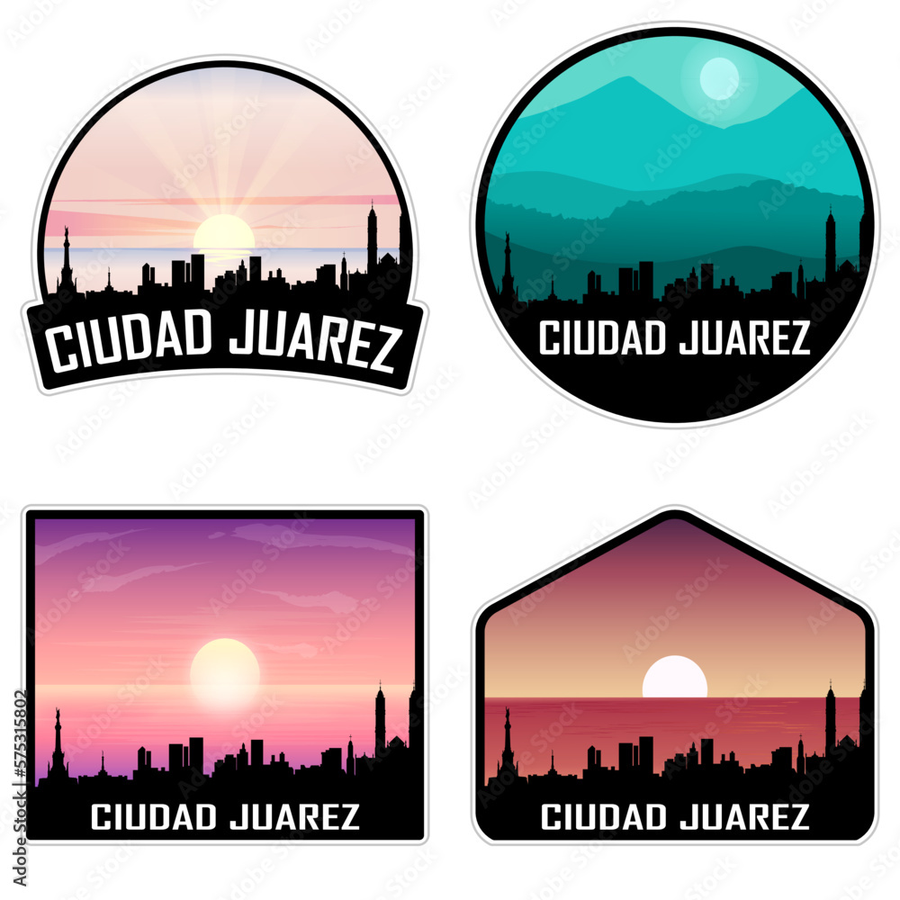 Ciudad Juarez Mexico Skyline Silhouette Retro Vintage Sunset Ciudad Juarez Lover Travel Souvenir Sticker Vector Illustration SVG EPS AI