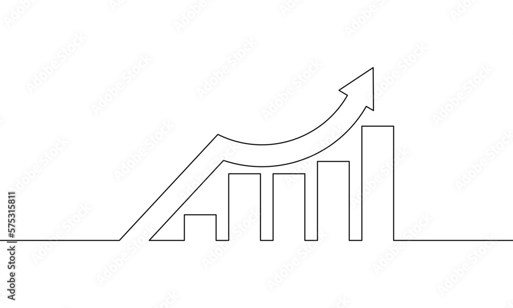 Continuous line drawing of graph bar. Business growth. Arrow up. Chart ...