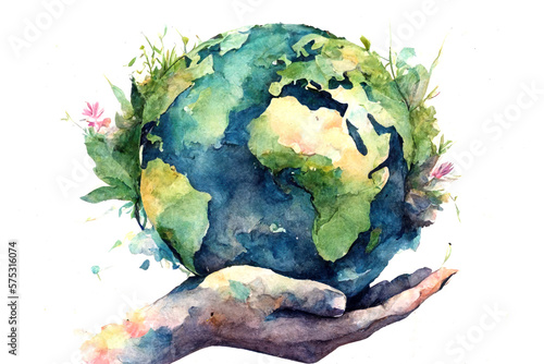 Earth day concept watercolor style. ai generated.