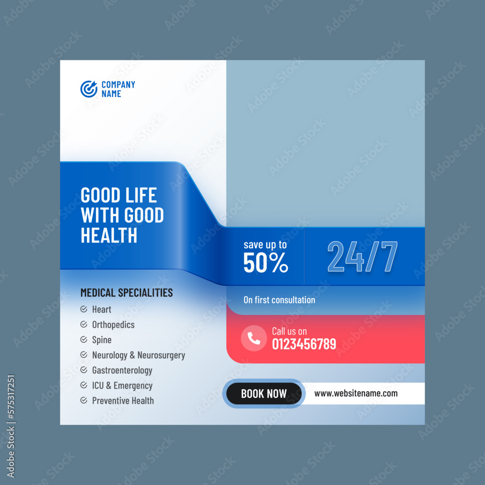 Medical or healthcare services social media post design template